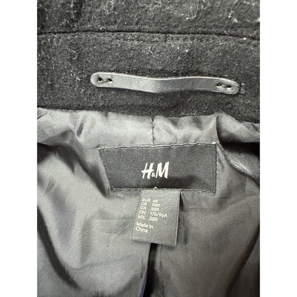 Men H&M Pea Coat US 38 R Large Size Black   Overcoat Peacoat - Picture 6 of 9